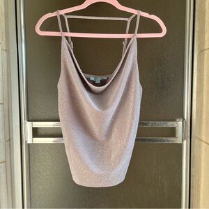 SHE + SKY PINK SHIMMER COWL NECK TANK TOP